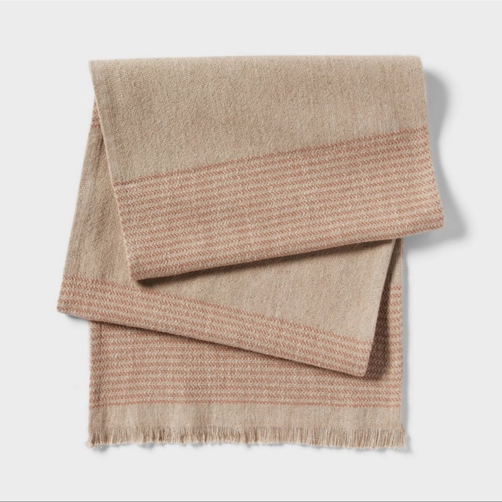 14"x72" Textured Striped Linen Table Runner with Hemming Beige - Threshold
